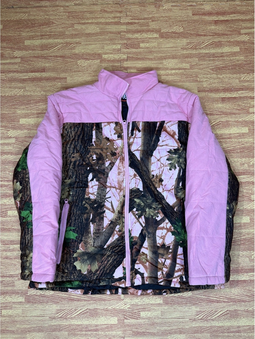 Totes Womens Large Pink Woodland Camo Insulated Full Zip Jacket Quilted